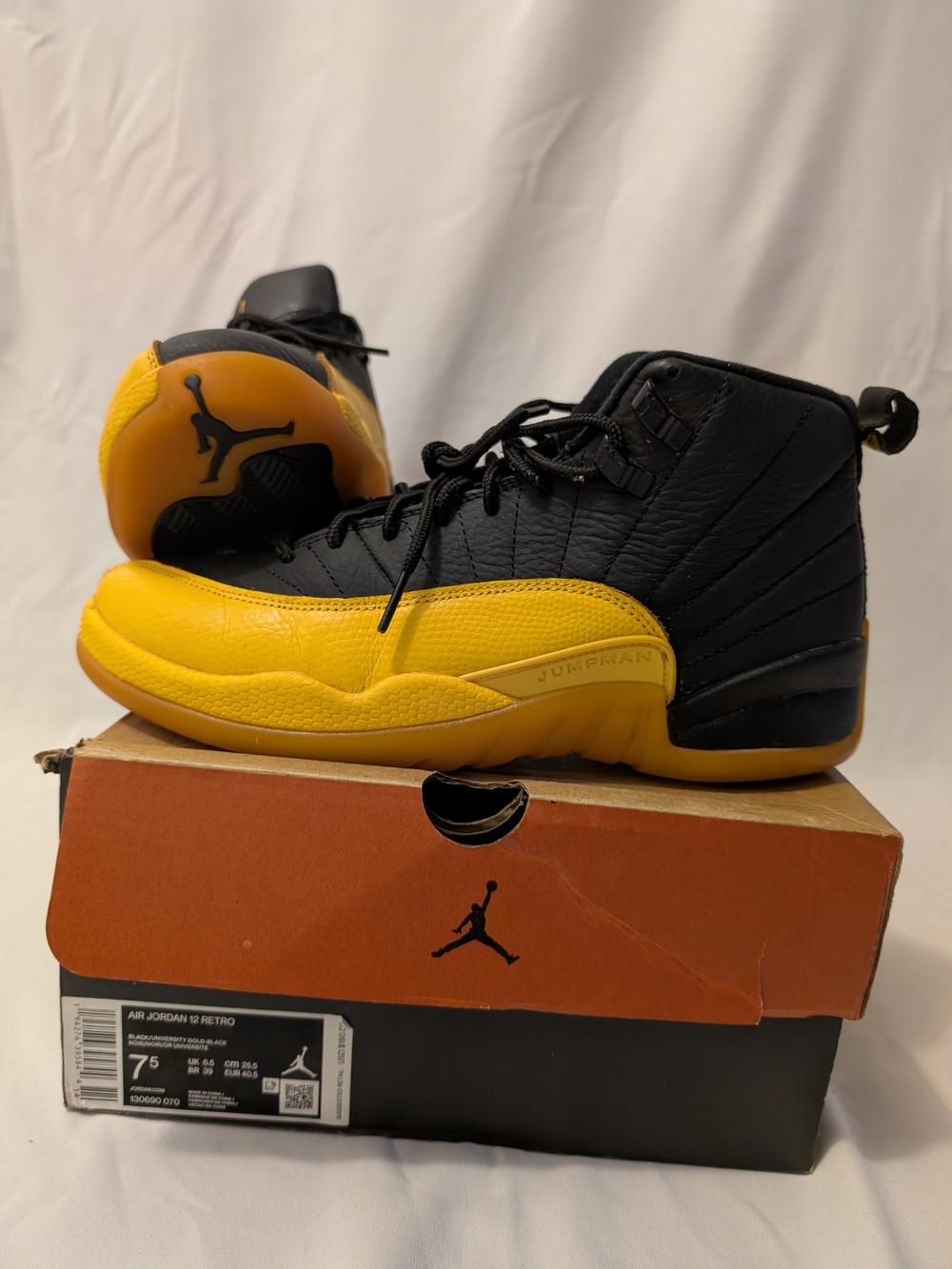 Jordan Kids' Retro 12 Basketball Shoes - Black/Yellow
